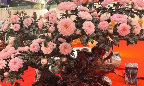 Cây hoa mẫu đơn ghép từ hàng trăm viên đá nhập ngoại, thợ làm ròng rã 5 tháng
